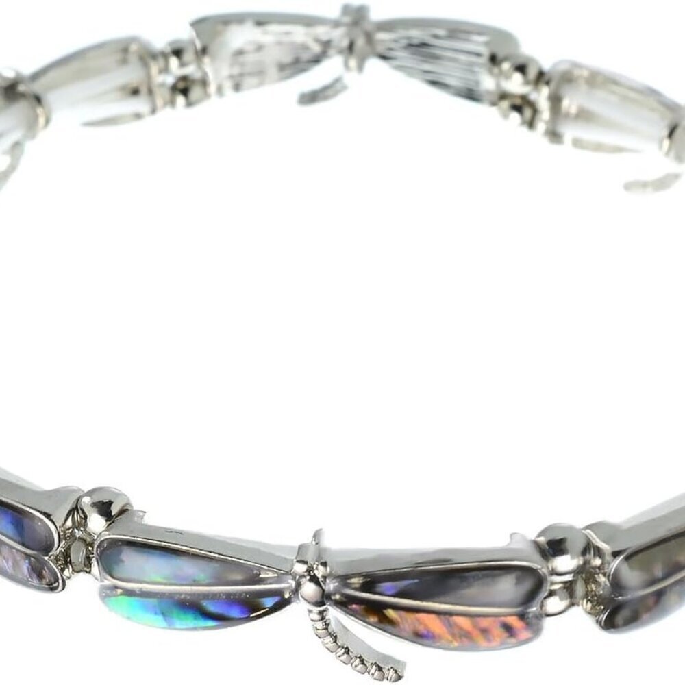 Silvertone Abalone Dragonfly Stretch Bracelet Womens Gift Jewelry Accessory